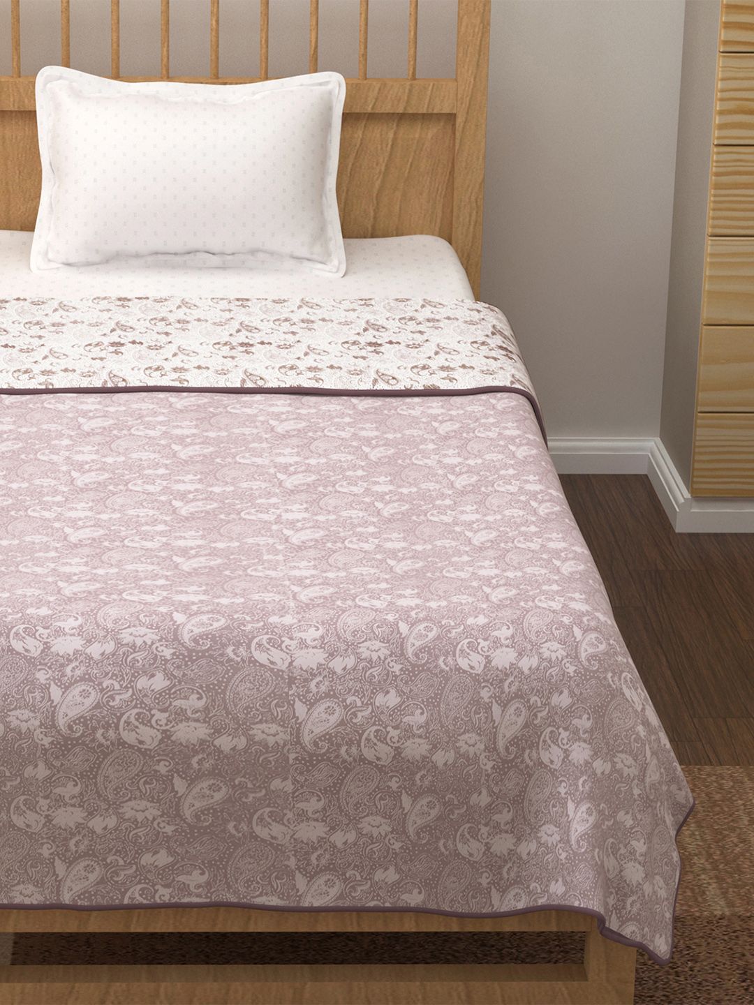 Story@home White & Purple Printed AC Room 150 GSM Reversible Cotton Single Bed Dohar