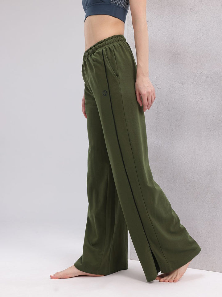 HRX by Hrithik Roshan Women Wide Leg Yoga Track Pants with Hem Slits