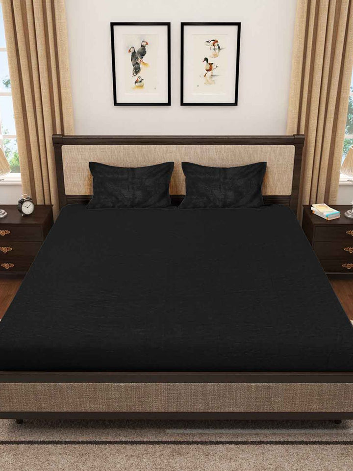 Myntra Elegant Homes Solid Fitted 300 TC King Woolen Bedsheet & 2 Pillow Covers-250X225cm