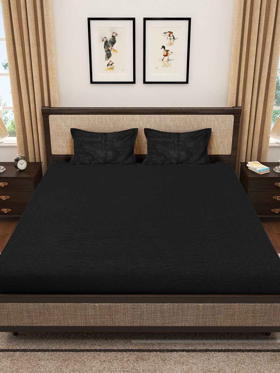 Myntra Elegant Homes Solid Fitted 300 TC King Woolen Bedsheet & 2 Pillow Covers-250X225cm