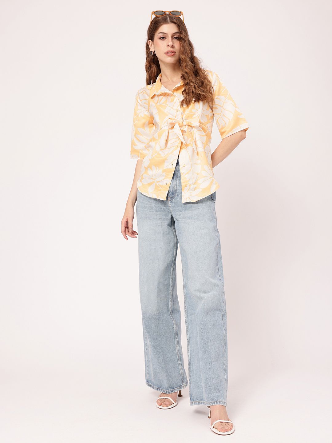 DressBerry Summer Anthem Tropical Printed Front Tie Up Shirt