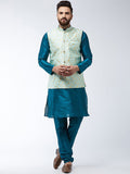 SOJANYA Mandarin Collar Straight Kurta with Churidar with Printed Nehru Jacket