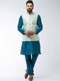 SOJANYA Mandarin Collar Straight Kurta with Churidar with Printed Nehru Jacket