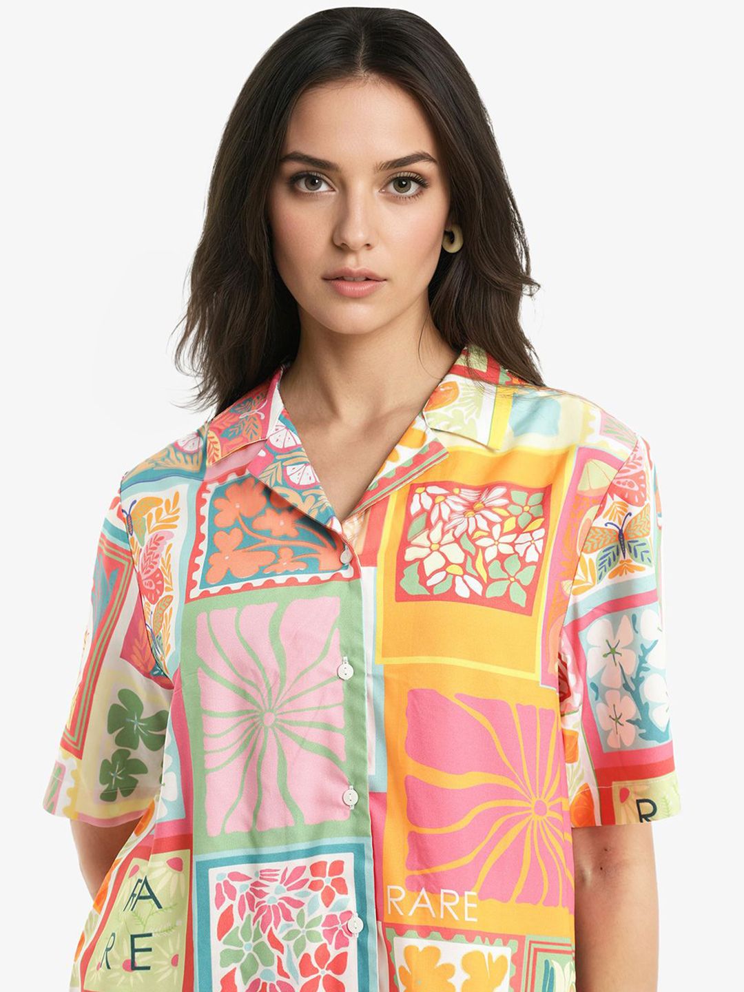 RAREISM Women Floral Printed Shirt Collar Top