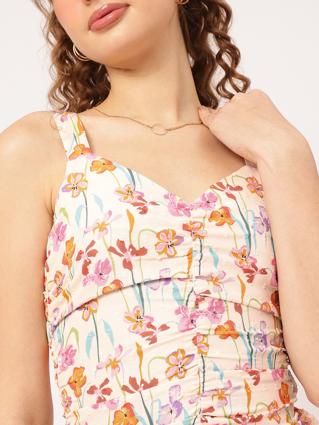 DressBerry Romantic Ruched Playful Floral Frenzy Mini Dress