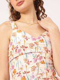 DressBerry Romantic Ruched Playful Floral Frenzy Mini Dress