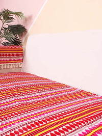 STITCHNEST Red & Yellow Jacquard Printed 3-Seater Sofa Cover