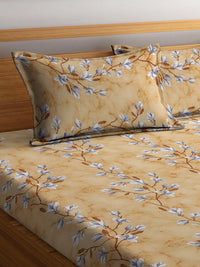 KLOTTHE Coklat Floral Kapas Tulen 400 TC Dilengkapi Cadar King Superfine dengan 2 Sarung Bantal-98 x 89 inci