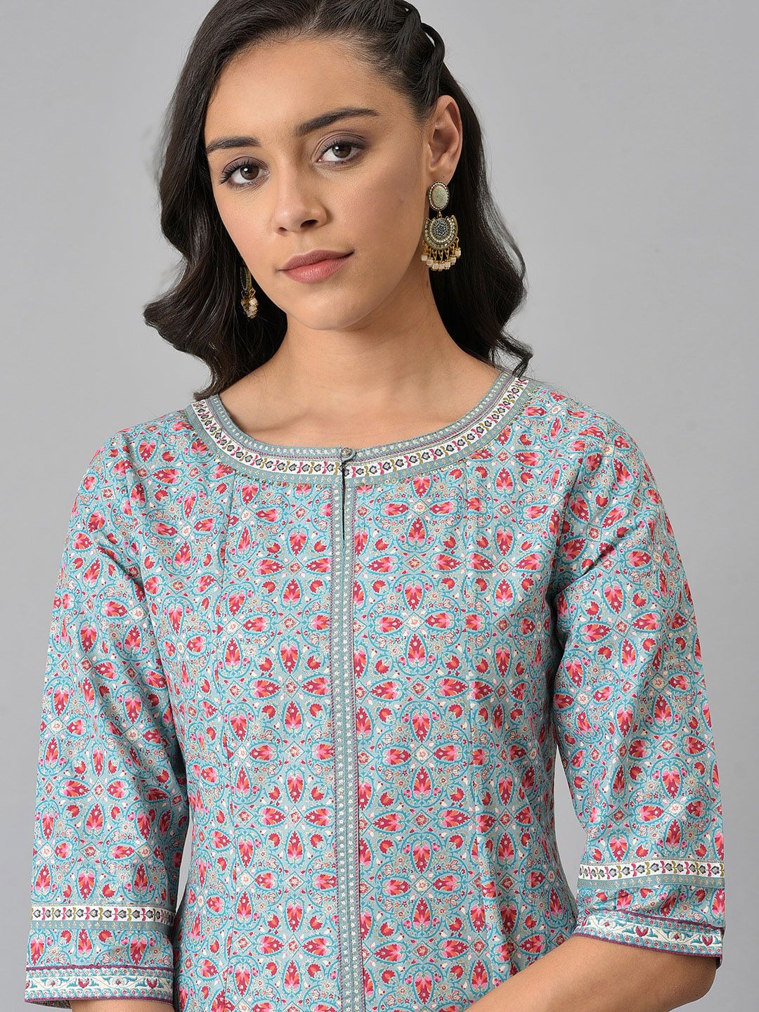 W Women Blue & Pink Ethnic Motifs Printed Anarkali Kurta