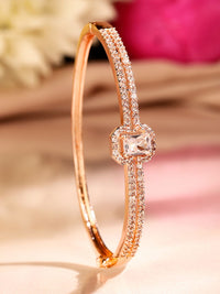 Rubans 18k Rose Gold-Plated Zirconia Zirconia Dual Band Bekas Gelang Terbuka