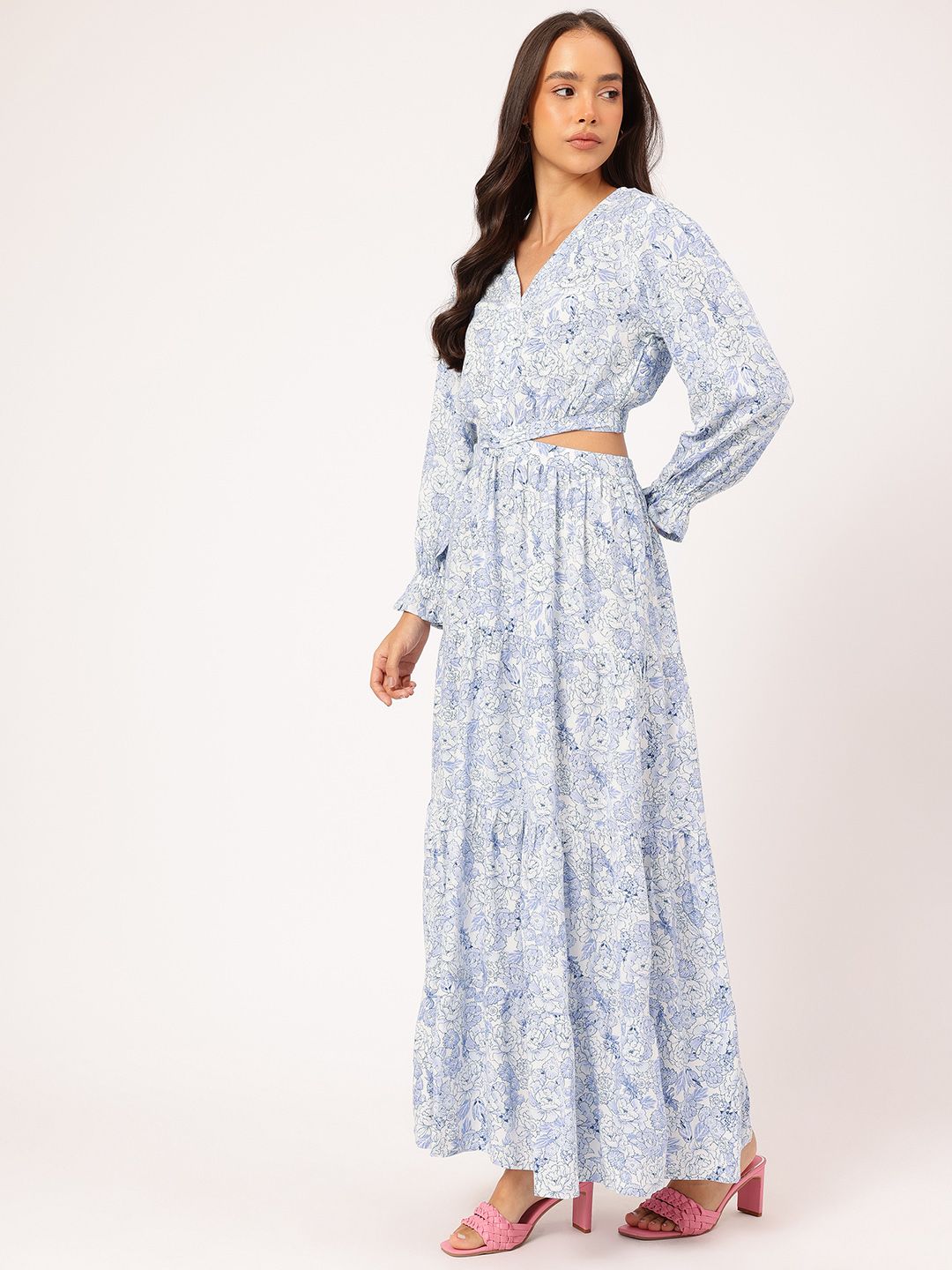 DressBerry Feminine Flair Floral Printed Cut-Out Maxi Dress