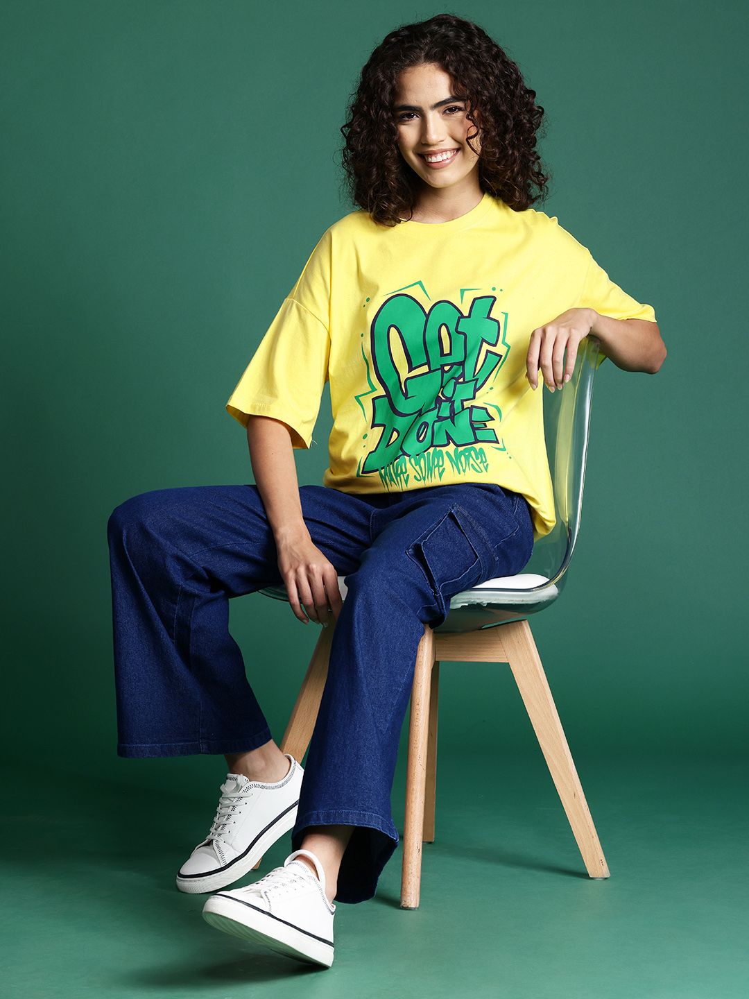DressBerry Graphic Printed Drop-Shoulder Sleeve T-shirt