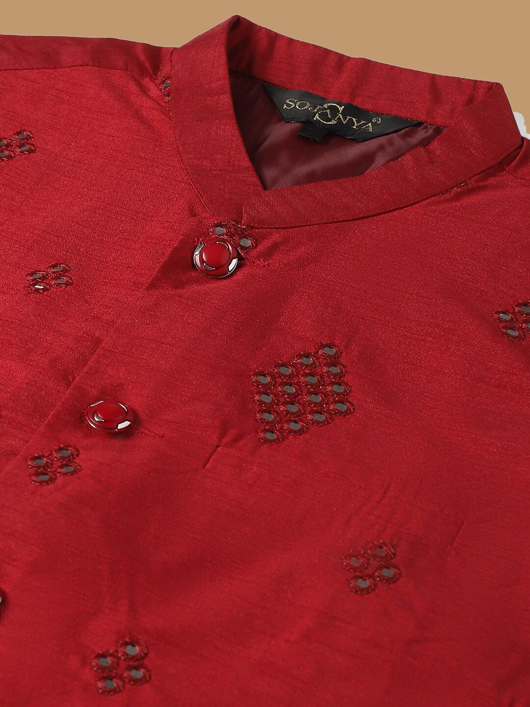 SOJANYA Embroidered Sequinned Pure Cotton Kurta with Churidar & Embellished Nehru Jacket