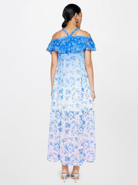 AND Floral Printed Halter Neck Cold-Shoulder Ruffled Maxi Dress