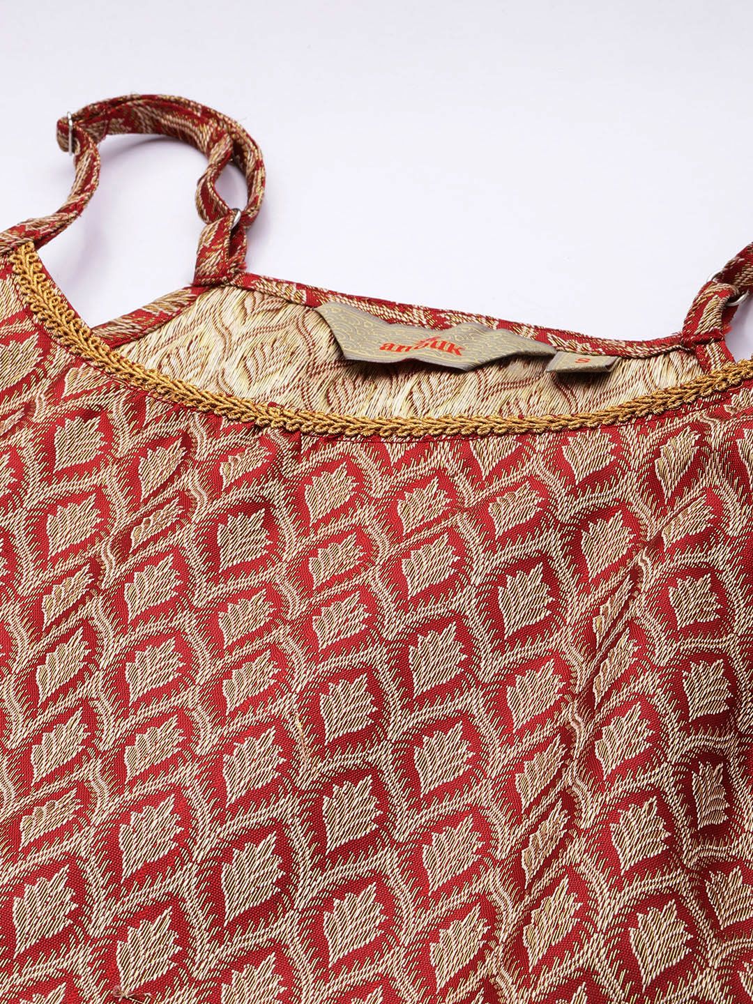 Anouk Ethnic Motifs Woven Design Straight Sleeveless Kurta