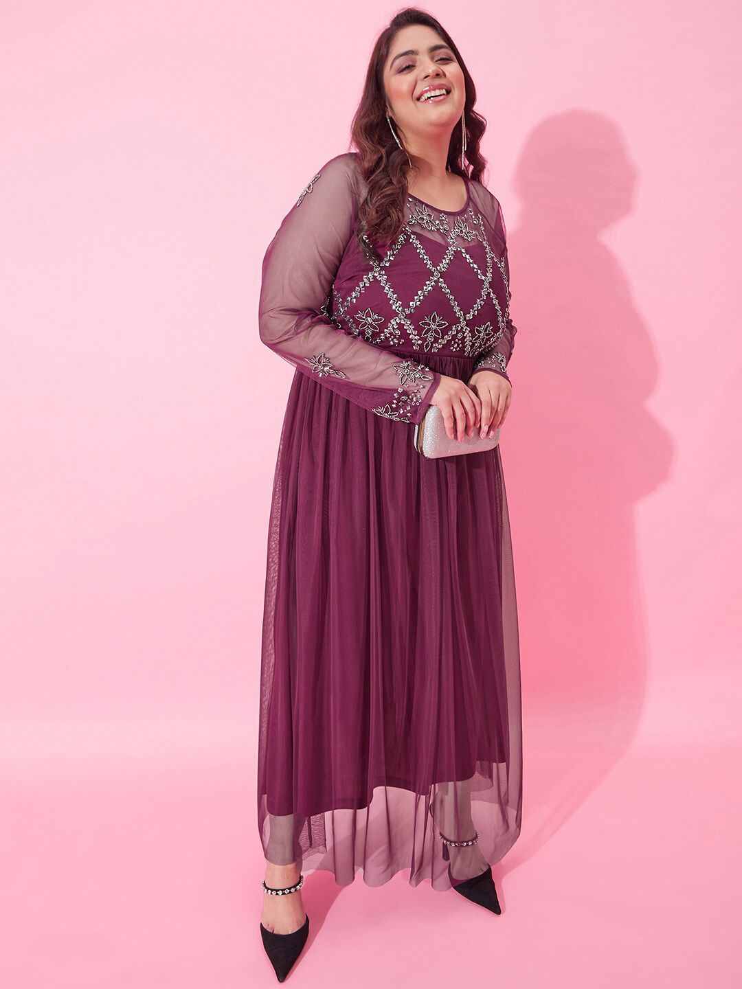 CURVY STREET Embellished Net Maxi Dress