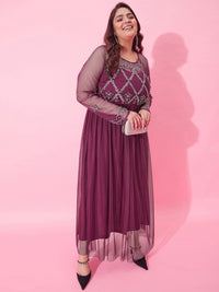 CURVY STREET Embellished Net Maxi Dress