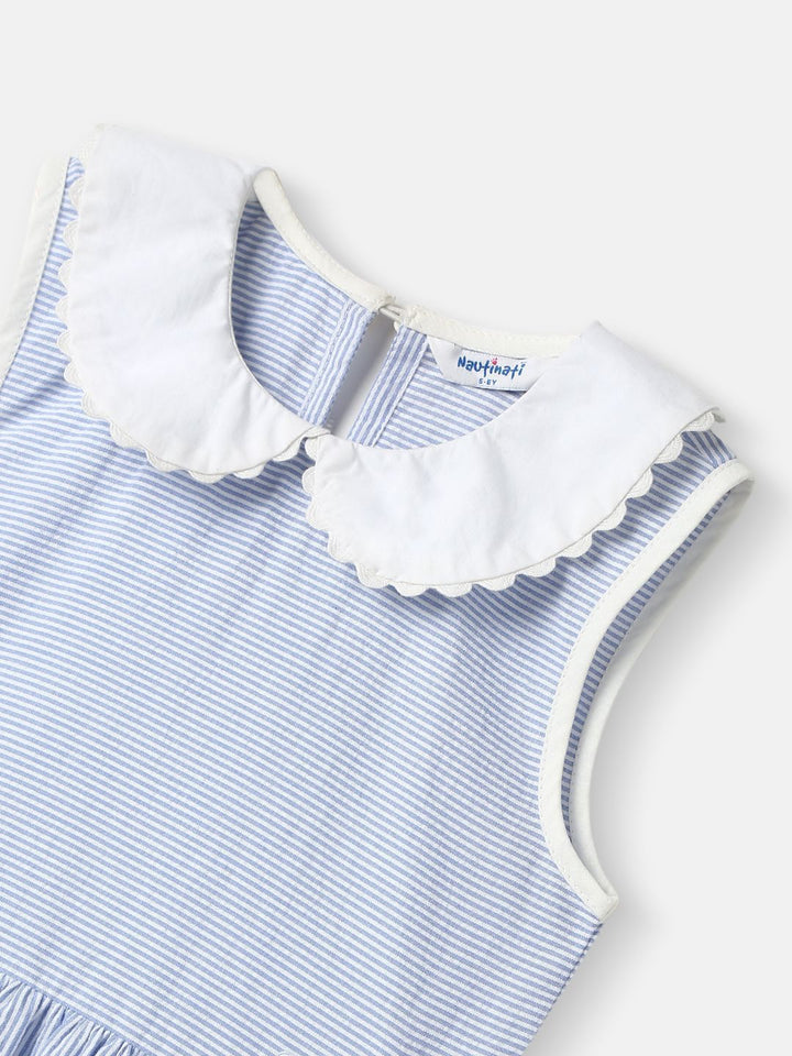 Nauti Nati Girl Cotton Peter Pan Collar Dress with Front Pockets and Cat Patches