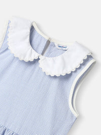 Nauti Nati Girl Cotton Peter Pan Collar Dress with Front Pockets and Cat Patches