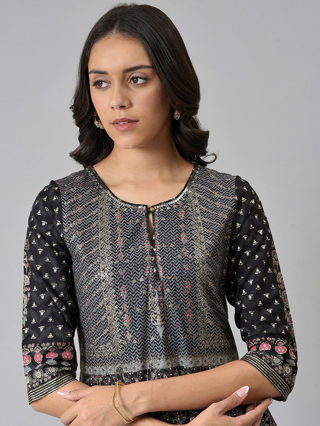 W Black Ethnic Motifs Ethnic Maxi Dress