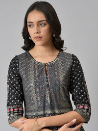 W Black Ethnic Motifs Ethnic Maxi Dress