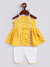 VASTRAMAY Girls Floral Printed Regular Pure Cotton Kurta with Dhoti Pant