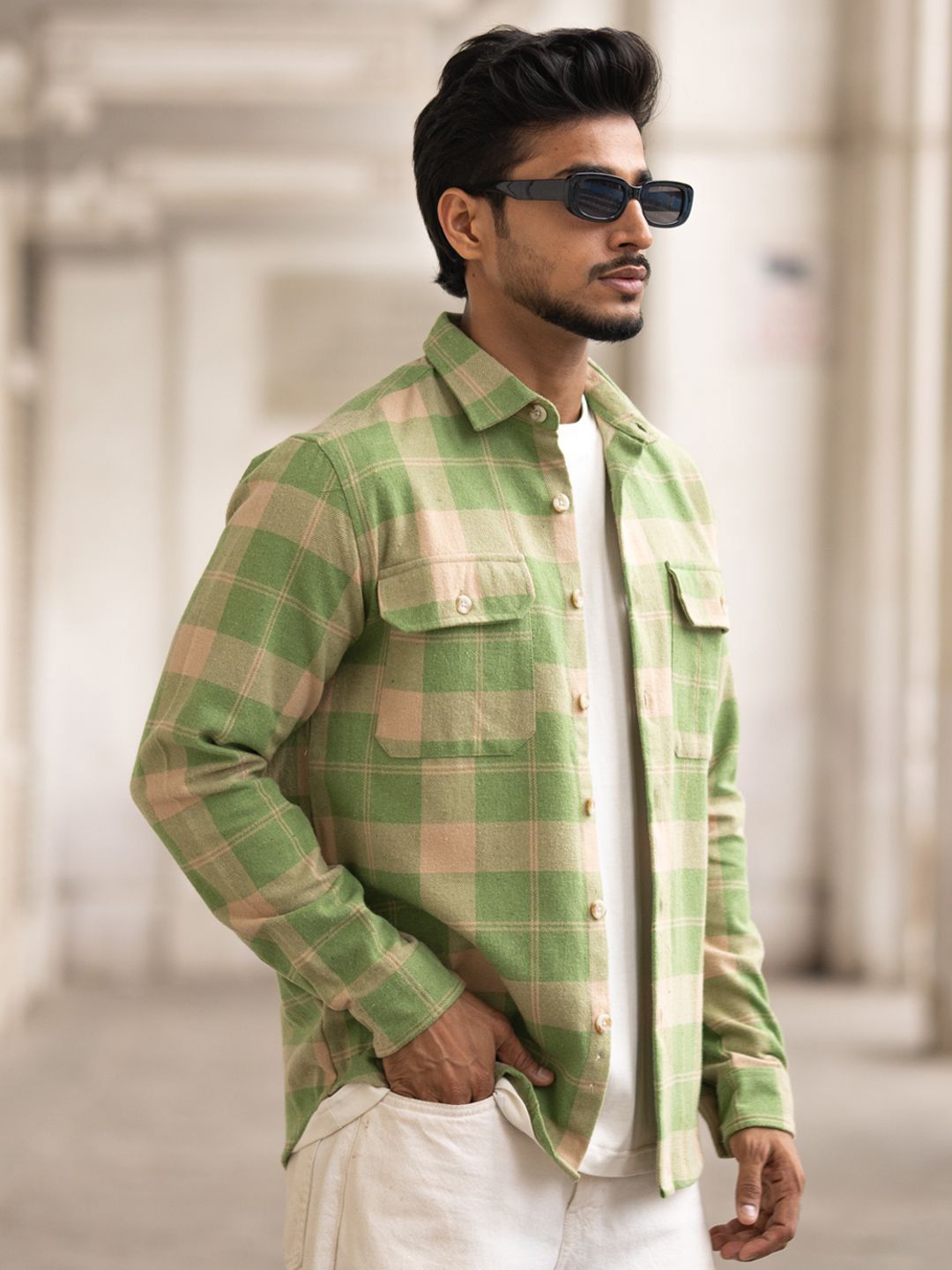 Powerlook Men Spread Collar Tartan Checked Cotton Casual Shirt