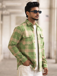 Powerlook Men Spread Collar Tartan Checked Cotton Casual Shirt