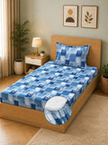 Moda Rapido X KLOTTHE Blue & White Geometric 400 TC Single Bedsheet with 1 Pillow Covers