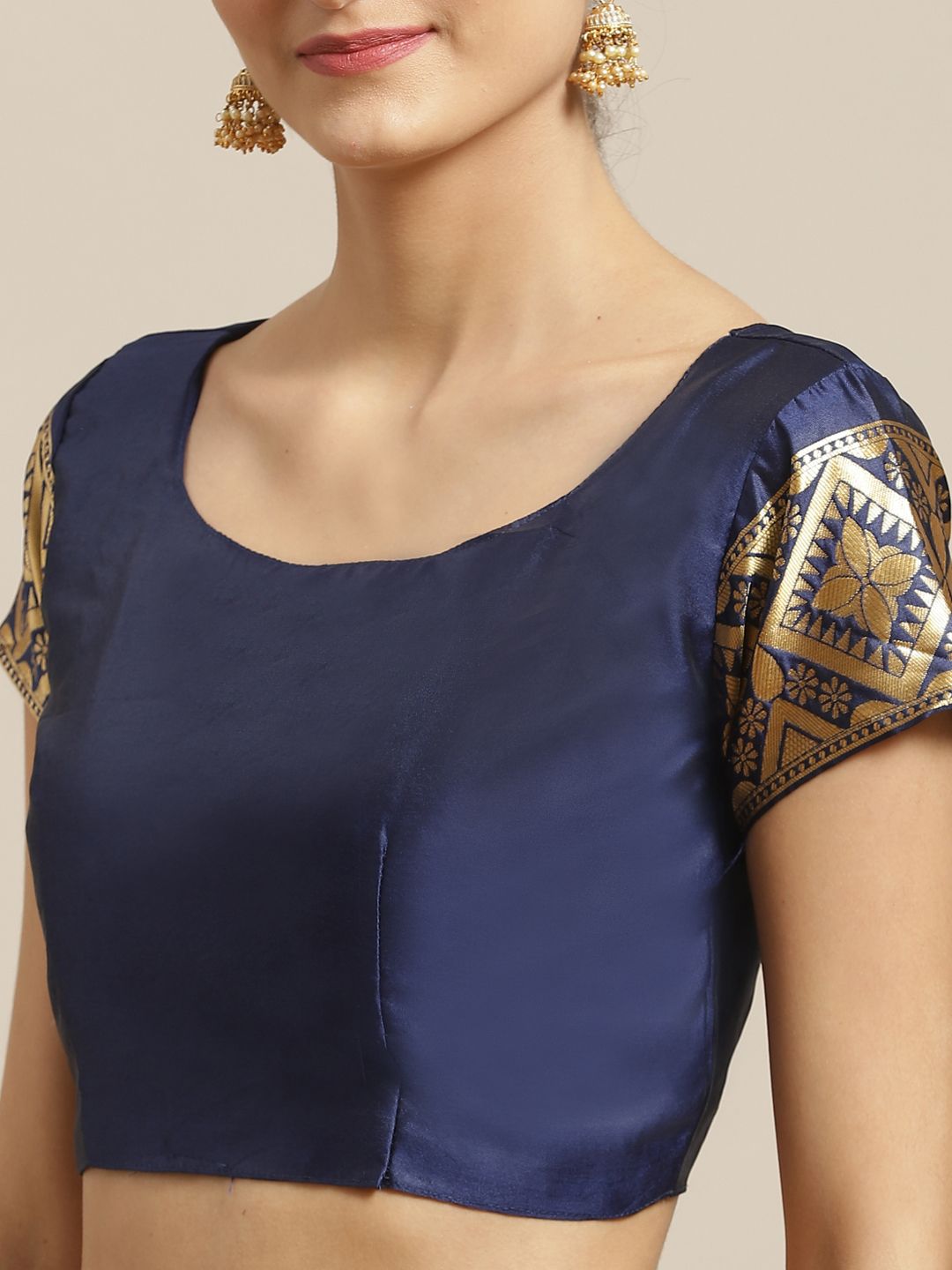 Saree mall Navy Blue & Pink Checked Banarasi Saree