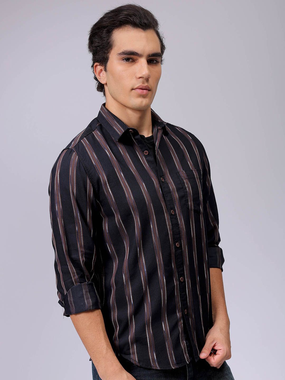 The Indian Garage Co Men Slim Fit Multi Stripes Opaque Striped Casual Shirt