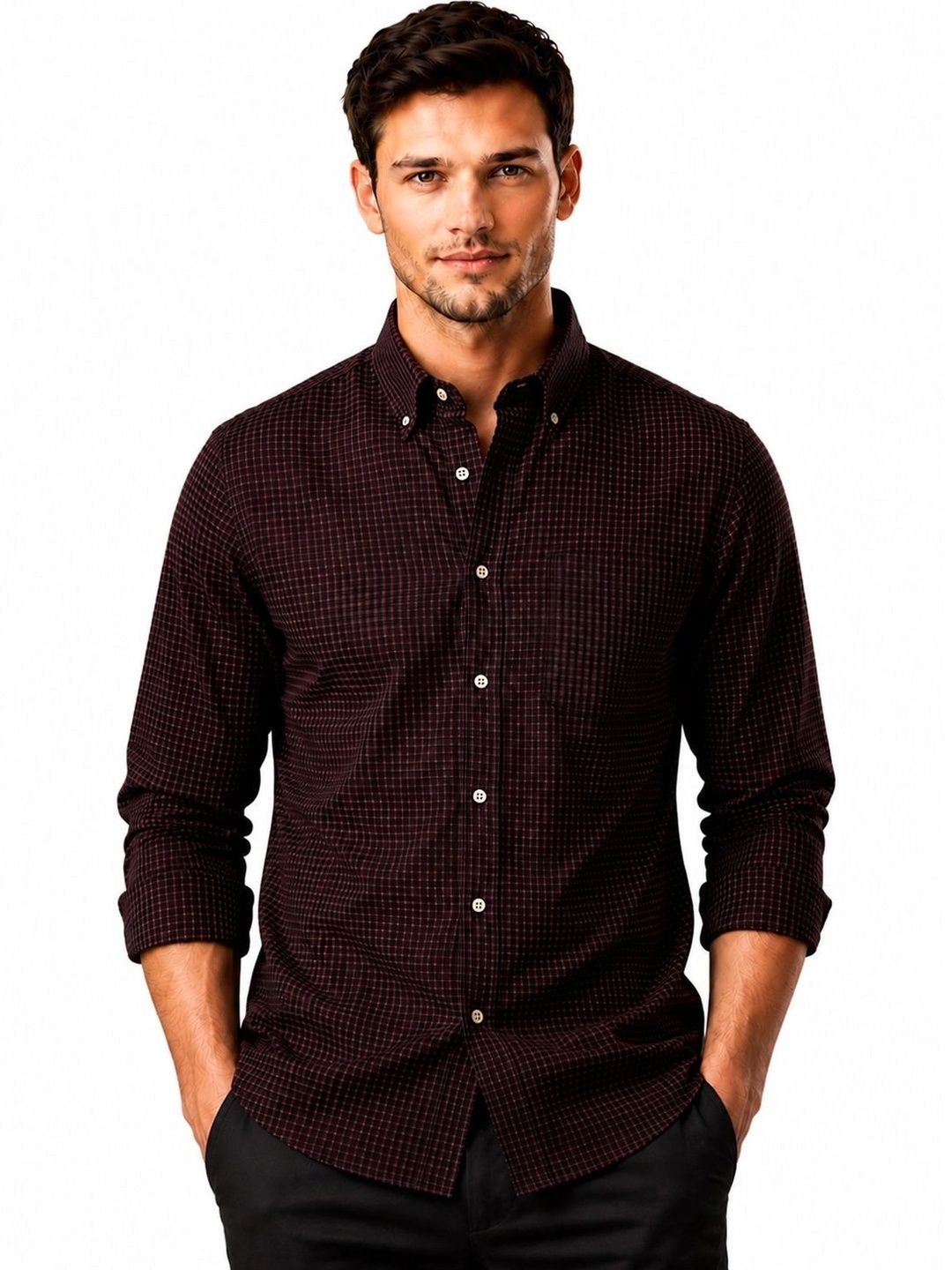 ADRO Men Standard Micro Checked Baju Separa Formal