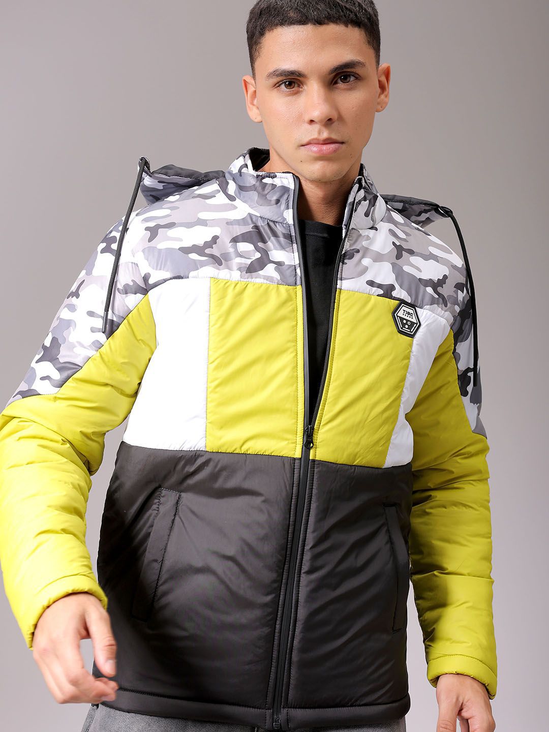 The Indian Garage Co Men Hooded Camouflage Printed Casual Padded Jacket