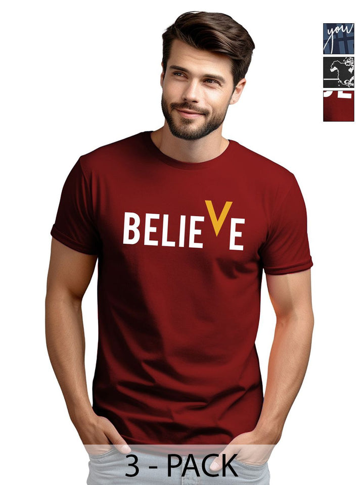 ADRO Lelaki Pek 3 Baju-T Leher Bulat Bercetak