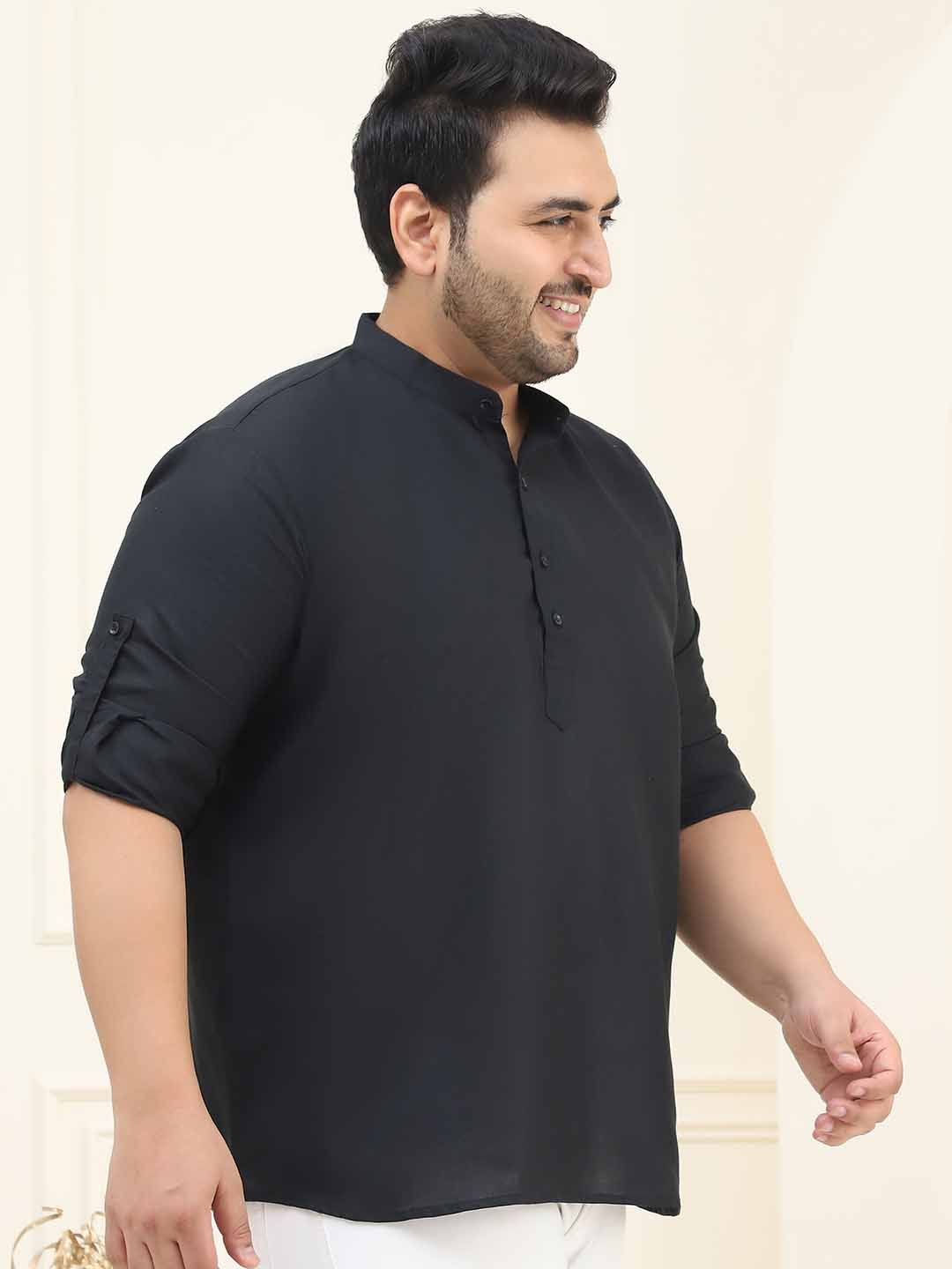 SOJANYA PLUS Band Collar Long Roll-Up Lengan Kurta Lurus Kapas Tulen