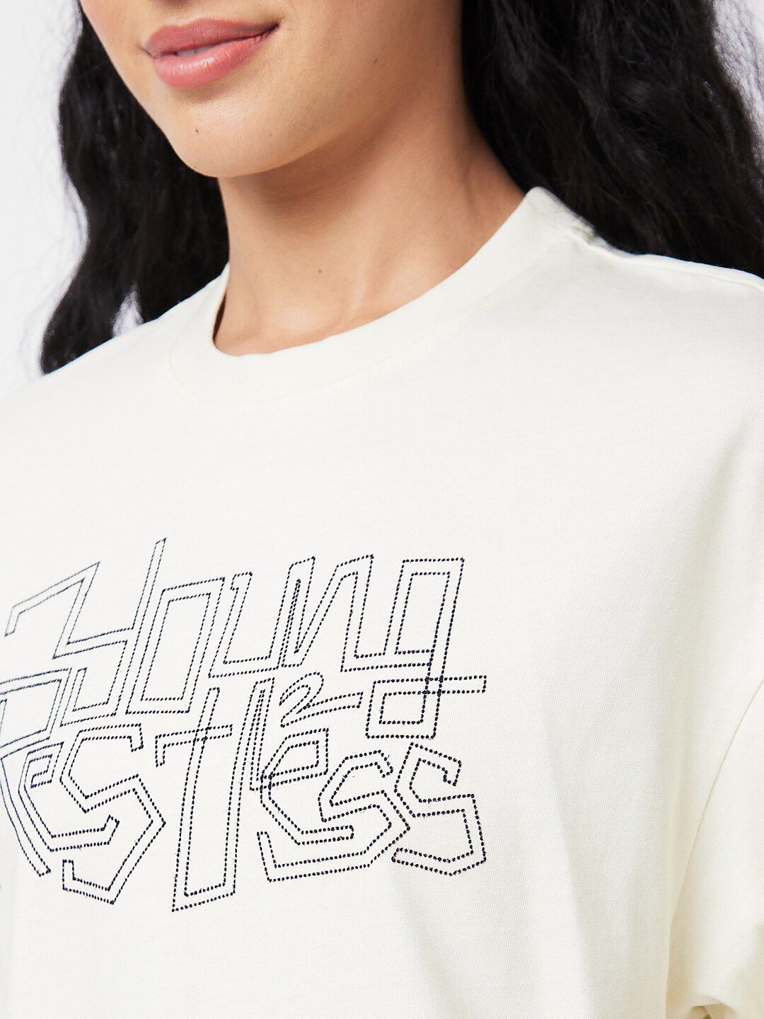SPYKAR Typography Printed Drop Shoulder Sleeves Oversized T-shirt