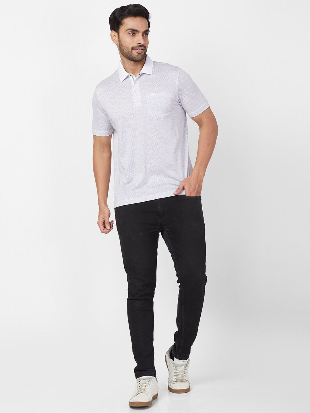 Park Avenue Geometric Printed Polo Collar Cotton Slim Fit T-shirt