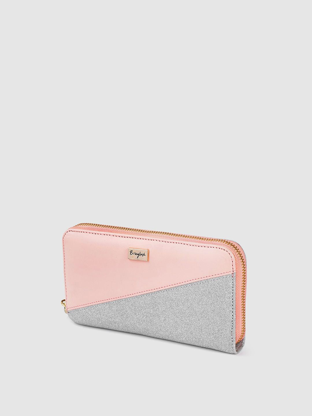 Berrylush Women Pink & Silver-Toned Colourblocked Zip Around Wallet