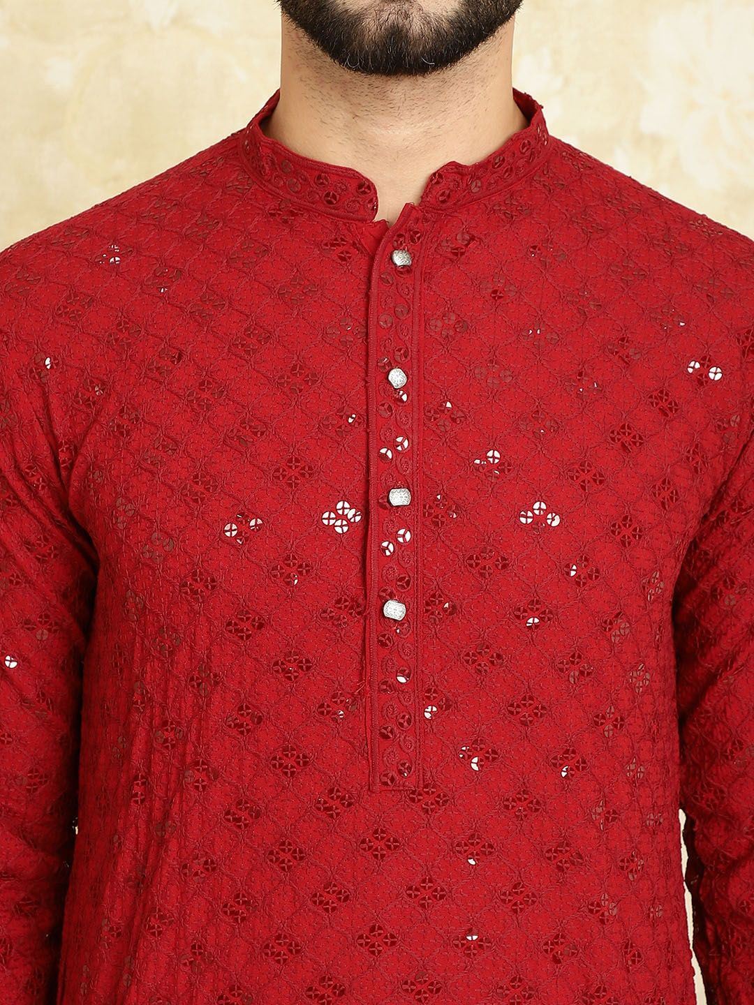 SOJANYA Kurta Kapas Tulen Bersulam Labuci Biasa dengan Churidar