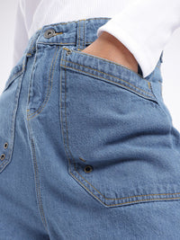 DressBerry Women Street Cool High-Rise Knee Length Denim Cargo Shorts
