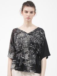 RAREISM Printed Kimono Sleeve V-Neck Cinched Waist Top