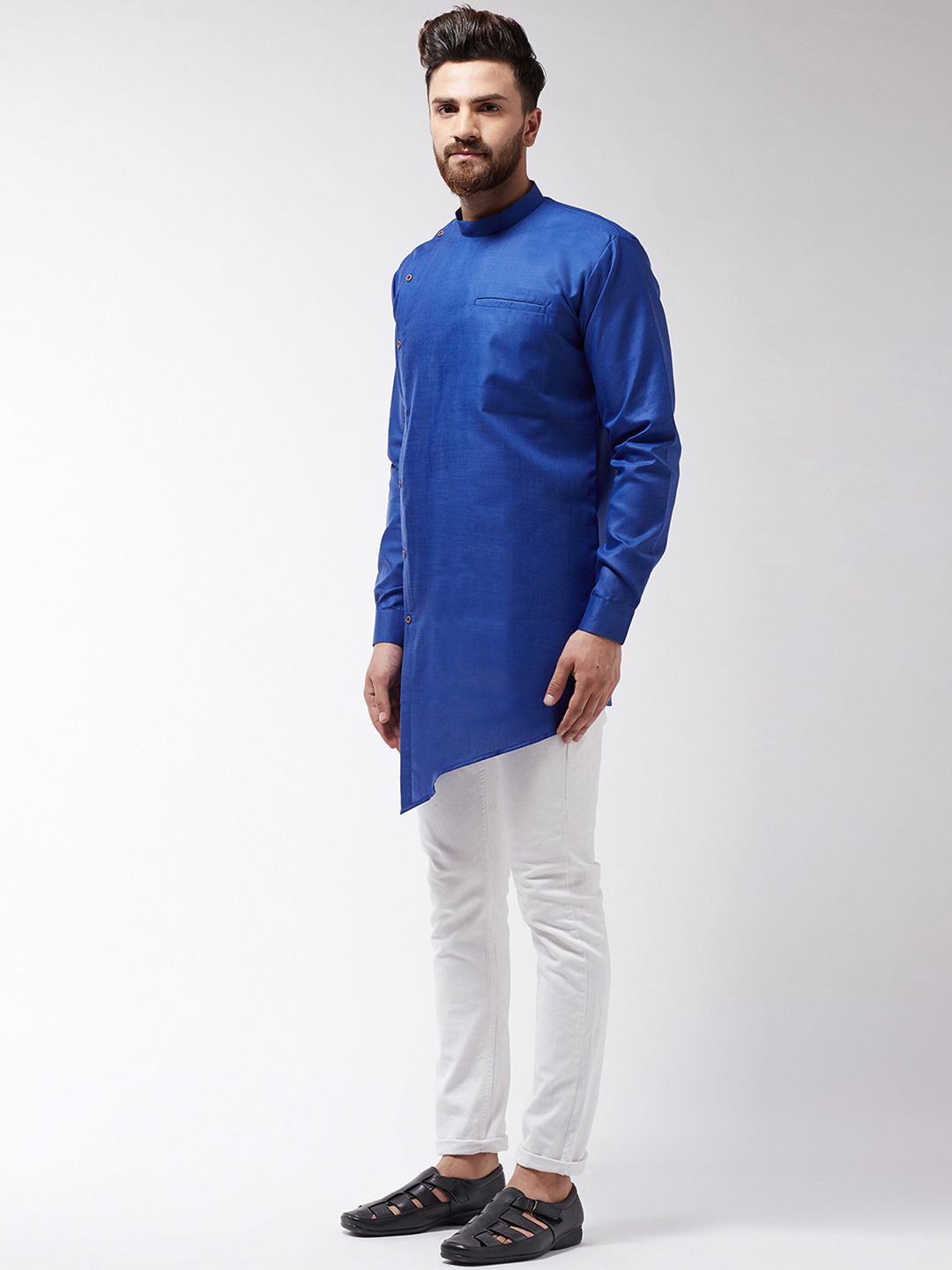 SOJANYA Lelaki Biru Solid Asymmetric Kurta