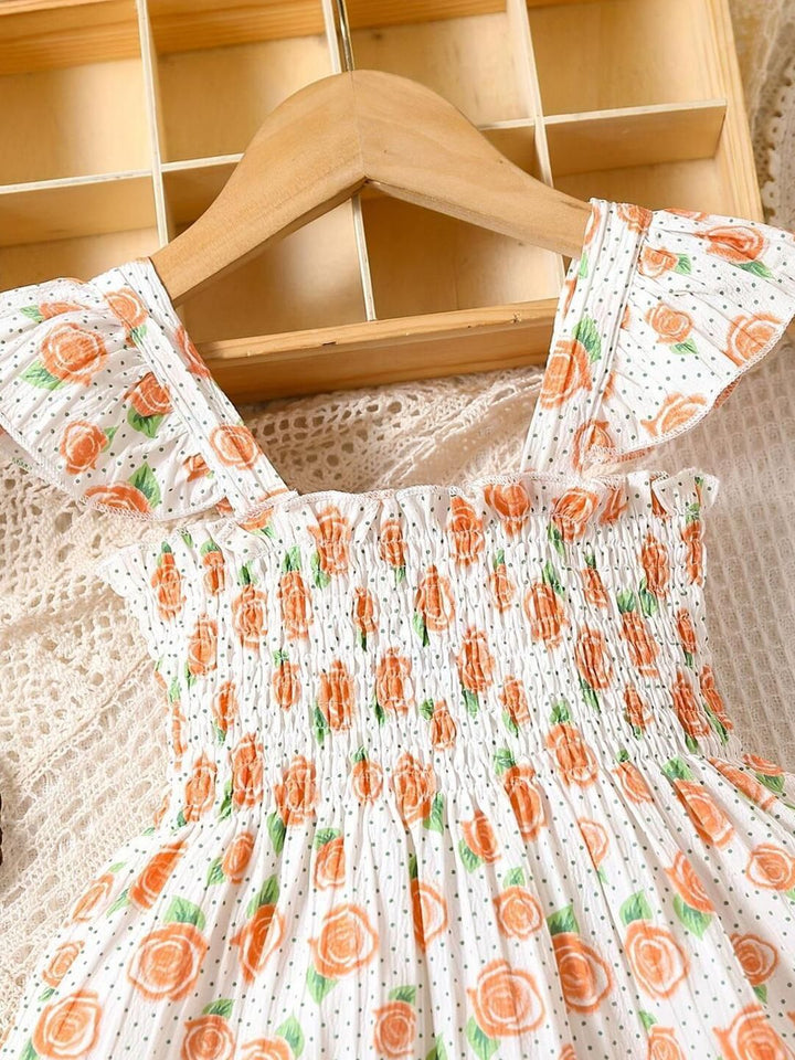 YK Floral Print Flutter Sleeve Fit & Flare Dress
