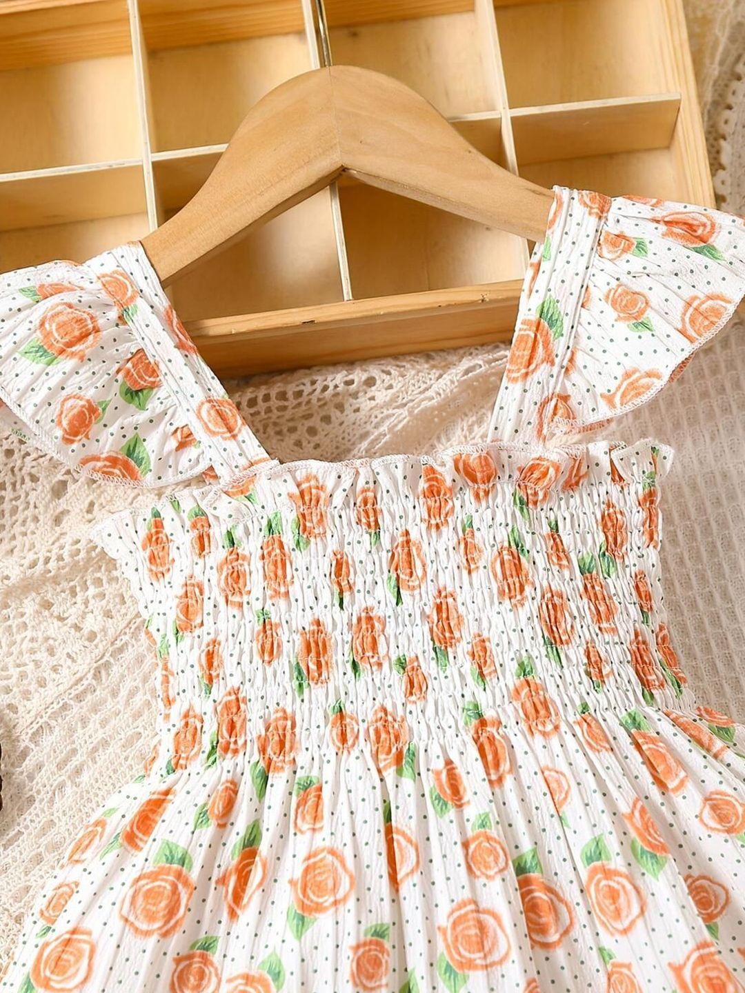 YK Floral Print Flutter Sleeve Fit & Flare Dress