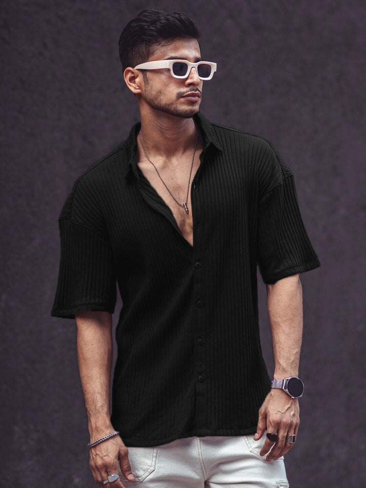 Powerlook India Slim Ribbed Drop Shoulder Sleeves Oversized Casual Shirt