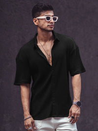 Powerlook India Slim Ribbed Drop Shoulder Sleeves Oversized Casual Shirt