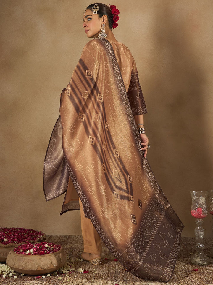 Indo Era Floral Embroidered Embellished V-Neck Straight Kurta with Trouser And Dupatta