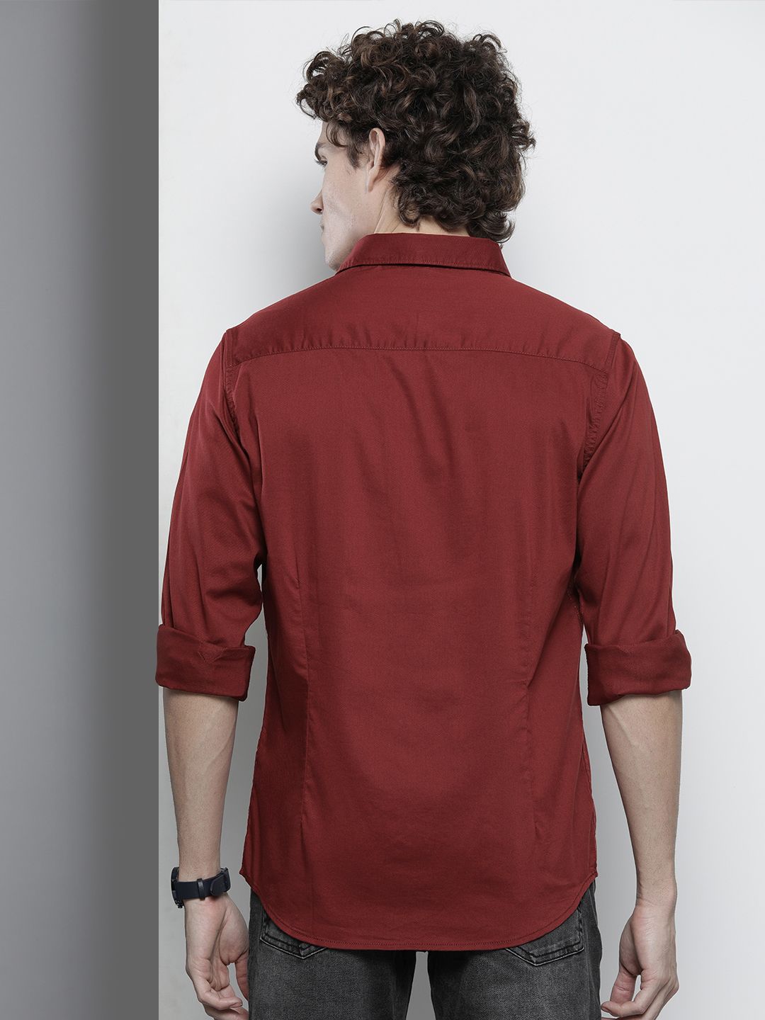 The Indian Garage Co Men Rust Brown Solid Comfort Cotton Shirt