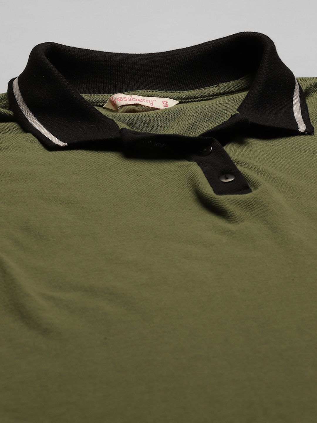 DressBerry Women Olive Green Polo Collar Pure Cotton T-shirt