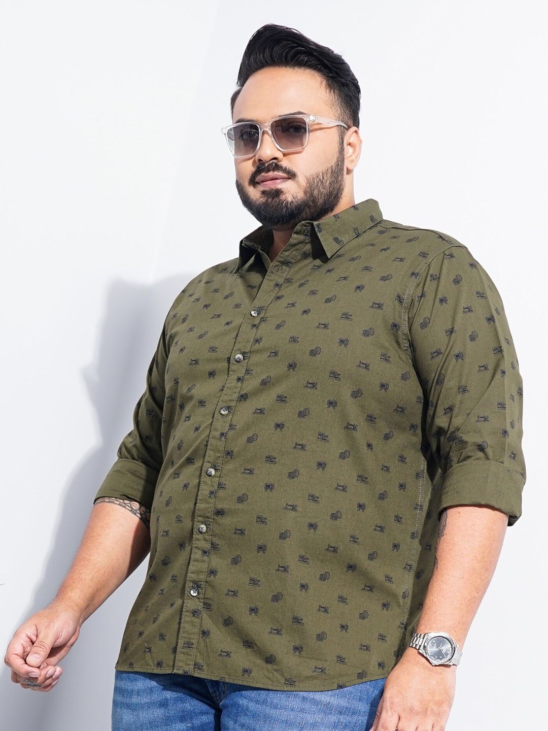 The Indian Garage Co Plus Size Conversational Printed Cotton Casual Shirt